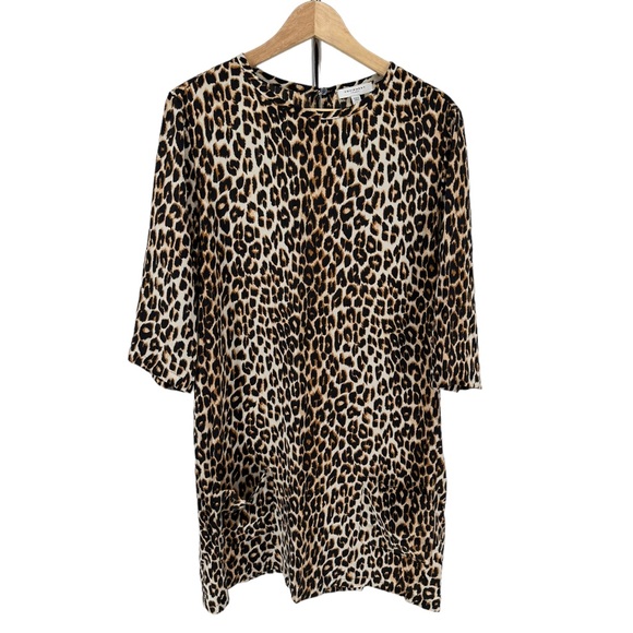 Equipment Silk Aubrey Dress Shift Leopard Print size Large Crew Neck Pockets - Picture 4 of 12